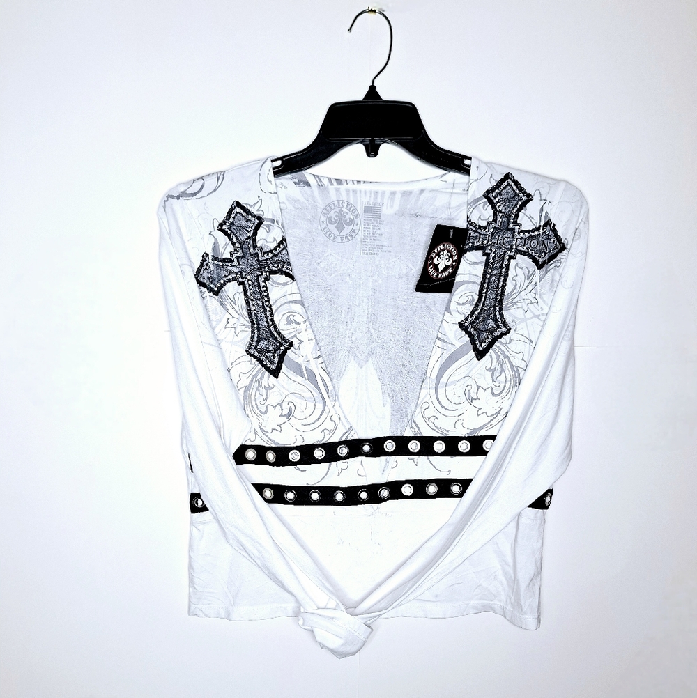 NWT Affliction"The Plus-size Affliction".Plus-size,deep-v,biker,gothtic,shirt.